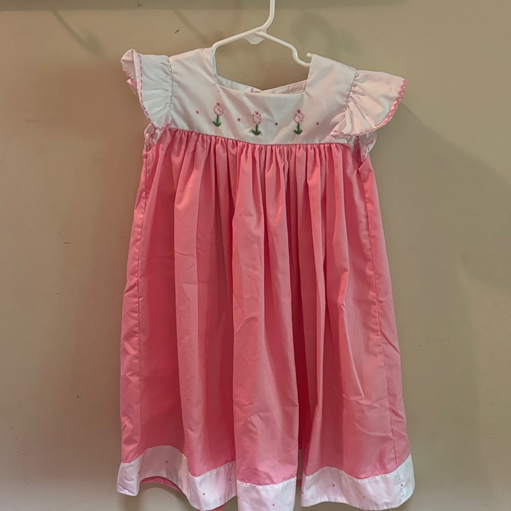 The Proper Peony Pink and White Embroidered Dress